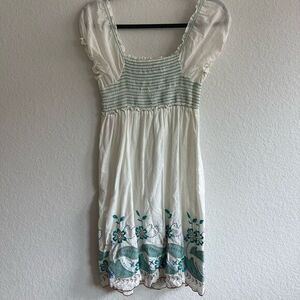 NWT Max Studio MSSP Dress Medium‎ White Torquise Floral Embroidered MSRP 128